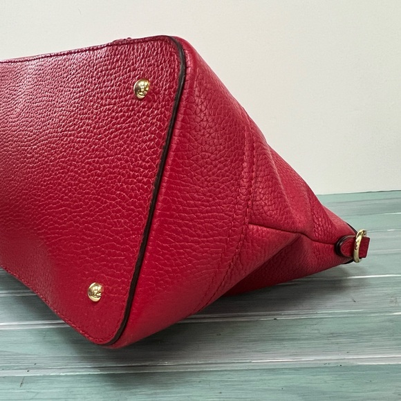 Ralph Lauren Red Leather Satchel With Crossbody Strap - Picture 8 of 14